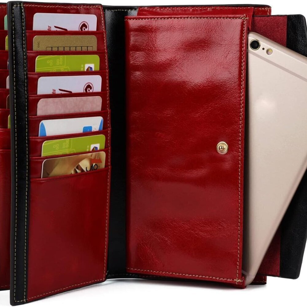 Women's Genuine Leather Wallet RFID Blocking Multi Card Holder with Cell Phone P - Picture 6 of 7